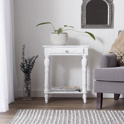 Carved White Side Table