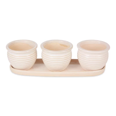 Cream Round Ceramic Small Planter (SET OF 3)