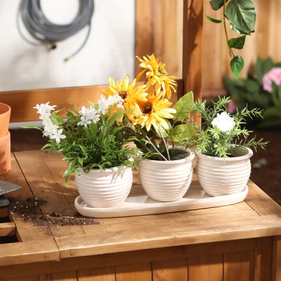 Cream Round Ceramic Small Planter (SET OF 3)