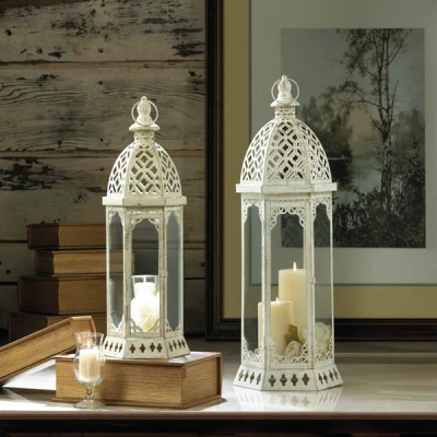 Graceful Distressed Small White Lantern
