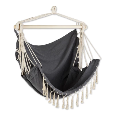 Gray Hammock Chair with Fringe Trim