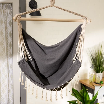 Gray Hammock Chair with Fringe Trim