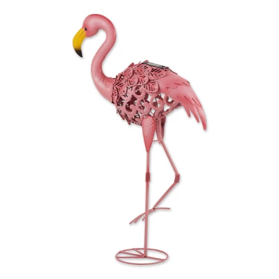 Leaning Solar Flamingo Statue