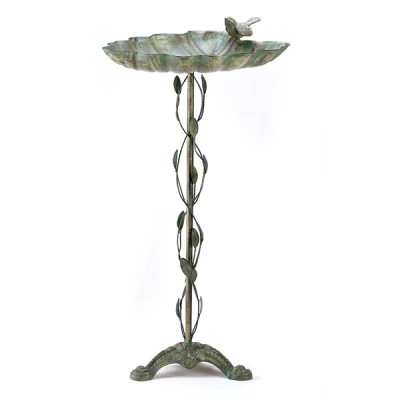 Verdigris Leaf Bird Bath