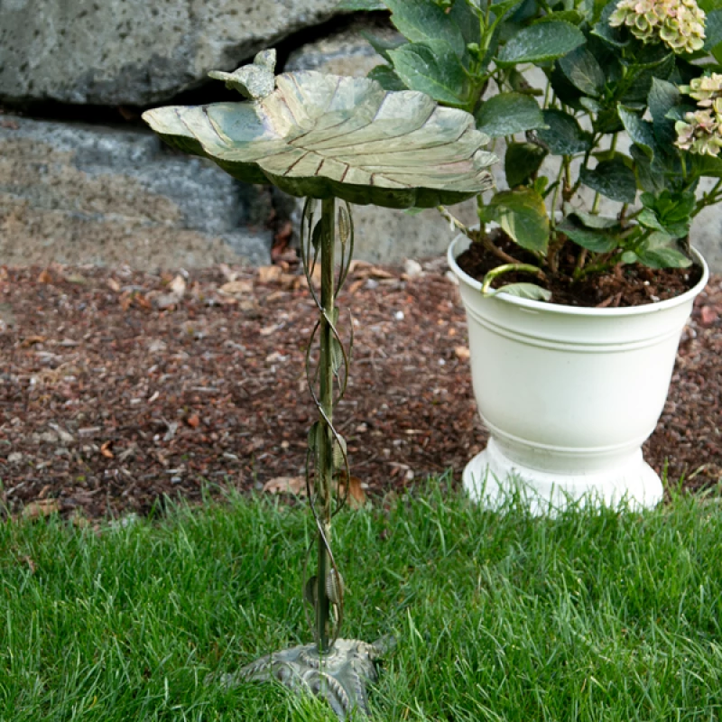 Verdigris Leaf Bird Bath